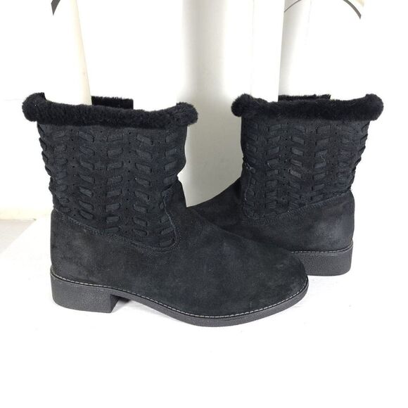 Abeo Women's Bristol US8,5 Black Leather Sheepskin Lined Shearling Ankle Booties - Picture 8 of 12